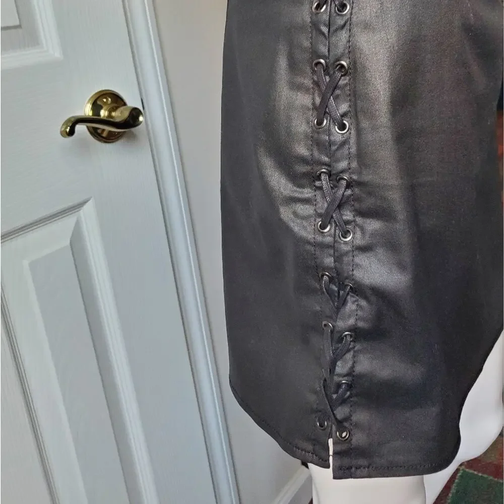 French Connection Skirt Coated Denim Lace Up Party Date Night Sexy Holiday Goth